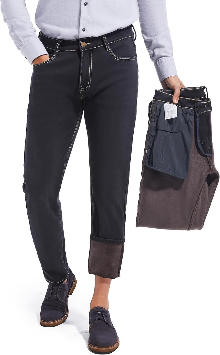 Męskie Spodnie Jeansy Termiczne Ocieplane Polarem Slim Fit Czarne 33W/30L
