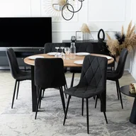 Stoły z krzesłami - Zestaw Stół Okrągły Rozkładany HARRY 102-142 cm Dąb Craft/Czarny i 6 Krzeseł Tapicerowanych ROBIN 2 Czarnych Nowoczesnych - miniaturka - grafika 1