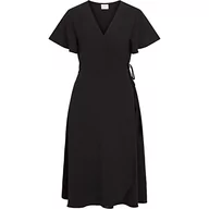 Sukienki - Vila Damska sukienka Vilovie S/S Wrap Midi Dress/Su-Noos, czarny, 38 - miniaturka - grafika 1