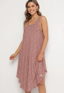Beżowa Rozkloszowana Sukienka z Bawełny w Abstrakcyjny Wzór Ronive - Sukienki - miniaturka - grafika 1