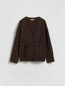 Swetry damskie - Reserved - Kardigan z wiązaniem - brązowy - miniaturka - grafika 1