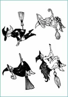 Zabawki kreatywne - Tatuaże tymczasowe, zmywalne, czarownica na miotle, format arkusz A4 - miniaturka - grafika 1