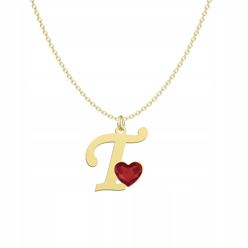 Pozłacany Naszyjnik LITERA T z sercem DEDYKACJA