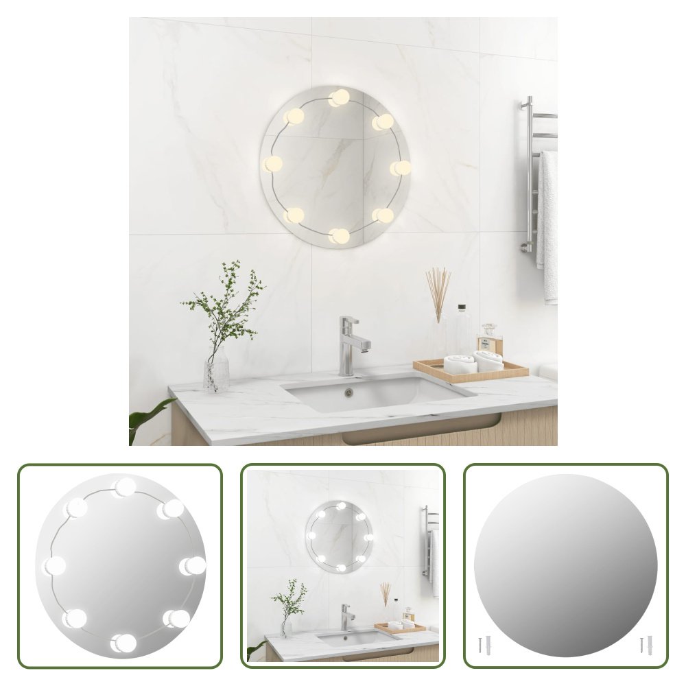 The Living Store Lustro ścienne z oświetleniem LED okrągłe szkło
