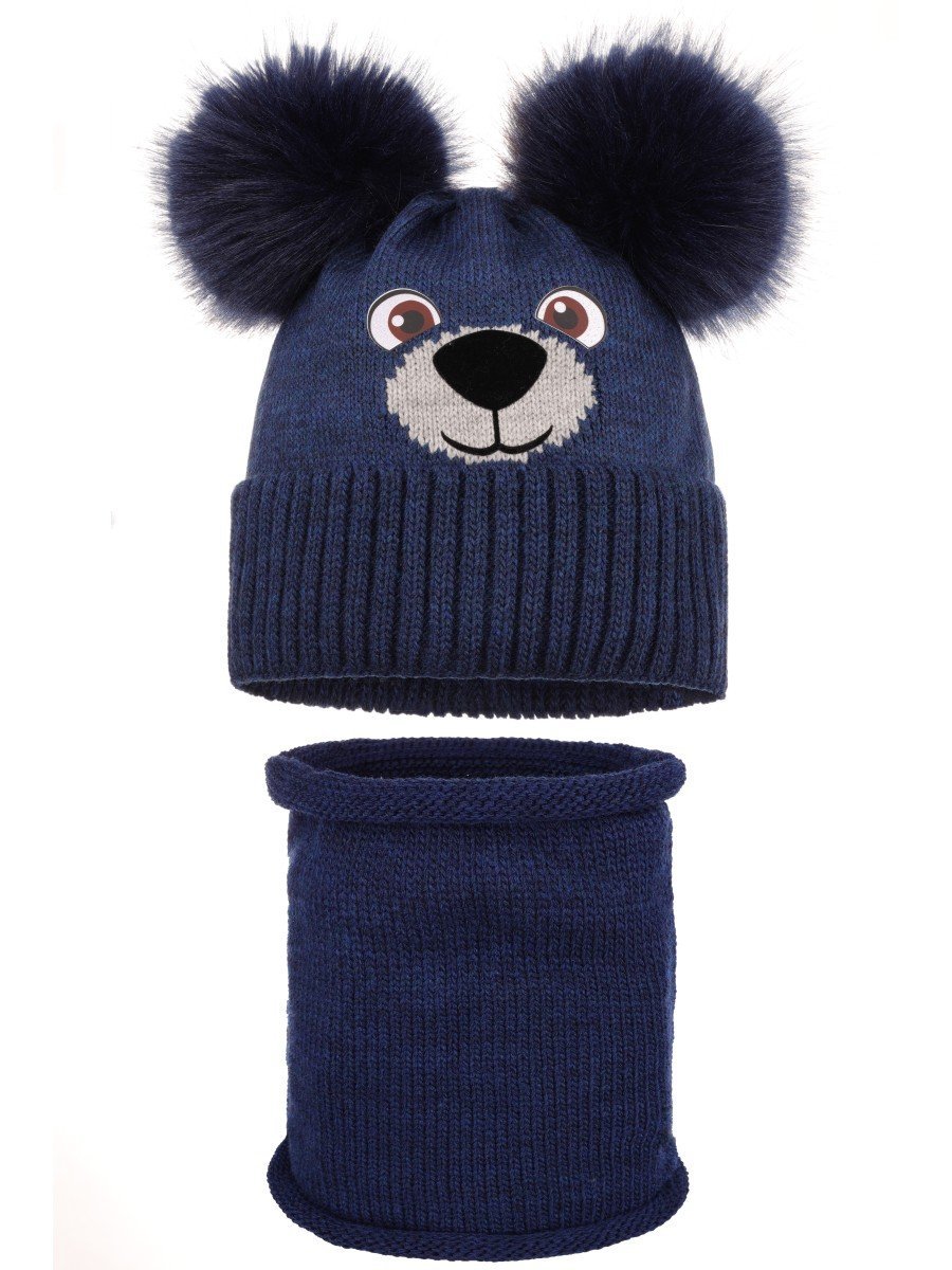 Chłopięcy komplet zimowy czapka i komin misiek granatowy Ambra r.44/46