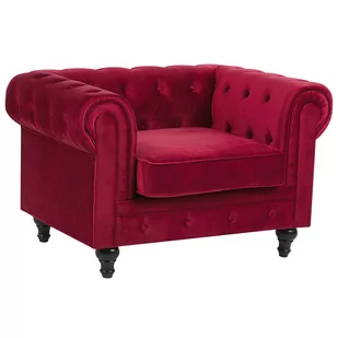 Beliani Fotel welurowy czerwony CHESTERFIELD - Fotele - miniaturka - grafika 1