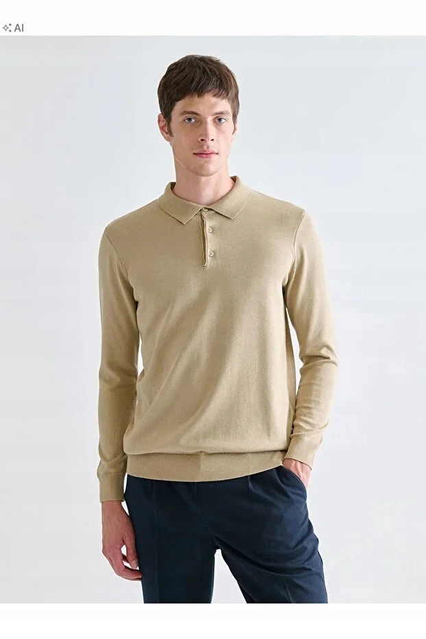 LC WAIKIKI BEŻOWY SWETER MĘSKI PLECIONY Z KOŁNIERZYKIEM SPORTOWY XL 5IA