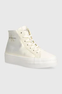 Calvin Klein Jeans trampki BOLD VULC FLATF MID MIX ML MTR damskie kolor biały YW0YW01491 - Trampki damskie - miniaturka - grafika 1