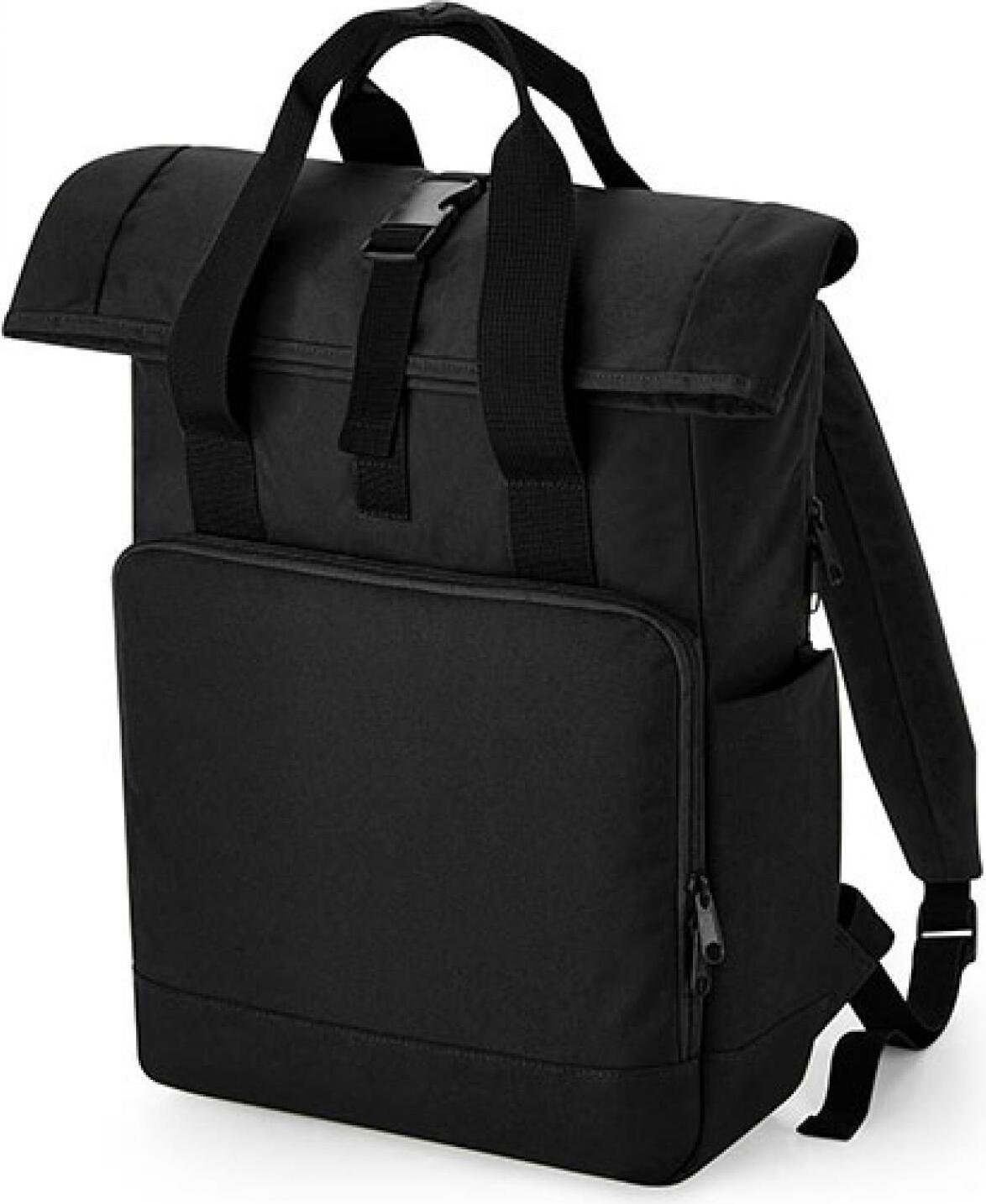 BagBase BG118L Recycled Twin Handle Roll-Top Laptop Backpack - Kolor: Czarny - Rozmiar: 30 x 44 x 14 cm