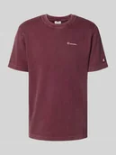 Koszulki męskie - T-shirt z wyhaftowanymi logo i okrągłym dekoltem - miniaturka - grafika 1