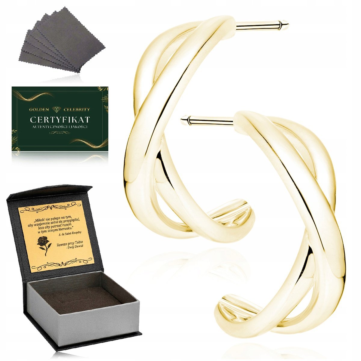 ZŁOTE KOLCZYKI WISZĄCE NIESKOŃCZONOŚĆ 925/585 WKRĘTKI NA PREZENT + GRAWER
