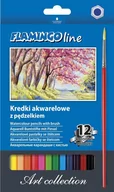 Kredki, ołówki, pastele i pisaki - Kredki akwarelowe 12 kolorów z pędzelkiem Flamingo Line - miniaturka - grafika 1