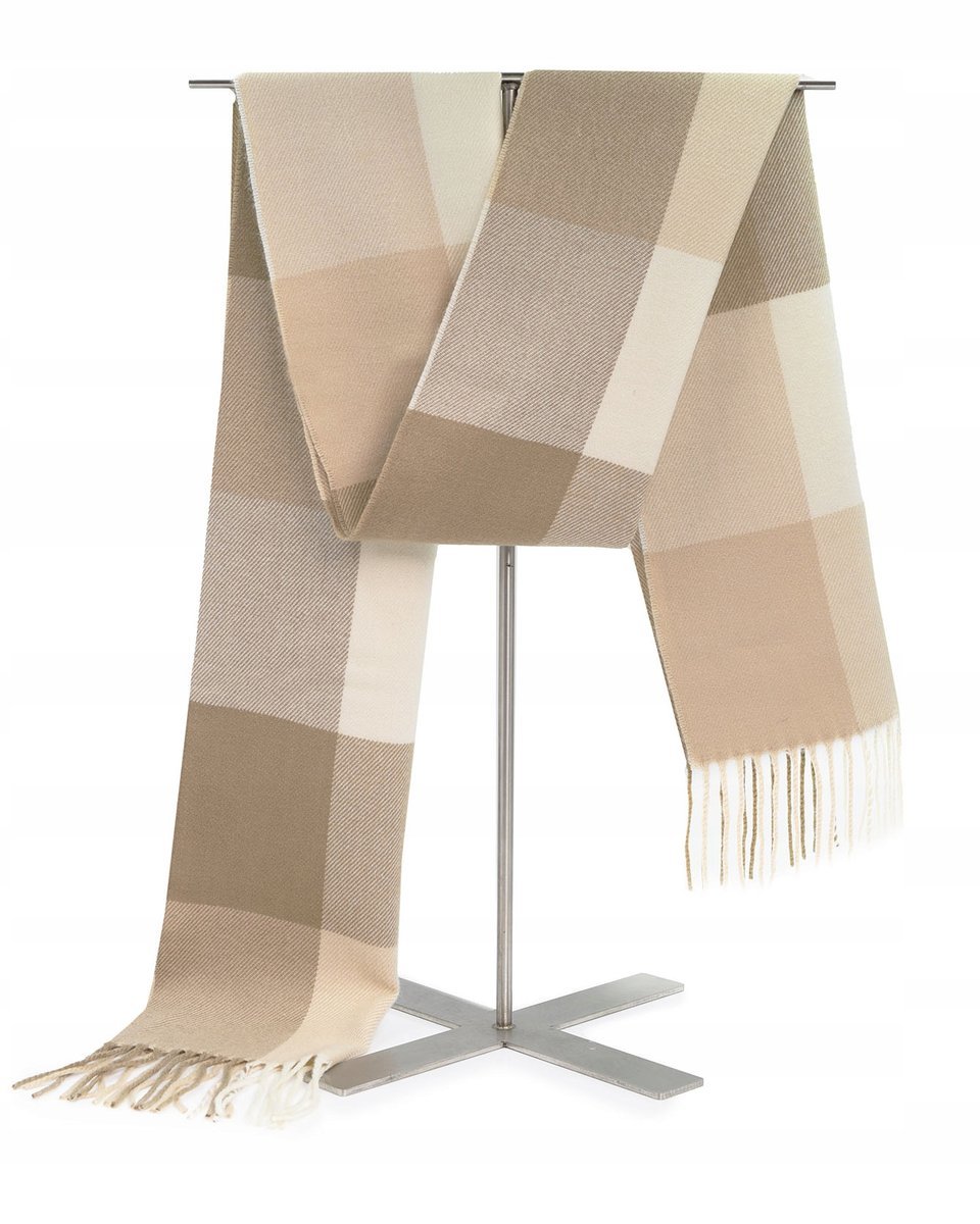 SZAL Szalik MĘSKI Zimowy Ciepły JASNOBEŻOWY w Kratkę Pako Jeans