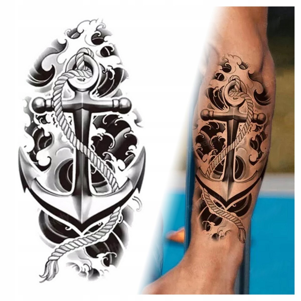 TATUAŻ KOTWICA WODA MORZE ZMYWALNY TYMCZASOWY WODNY