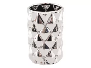 Zoom    Wazon ceramiczny z kryształkami glamour srebrny okrągły pikowany 17 cm - Wazony i flakony - miniaturka - grafika 1