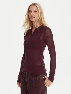G-Star Raw Bluzka Pointelle D26657-B754 Bordowy Slim Fit - Bluzki damskie - miniaturka - grafika 1