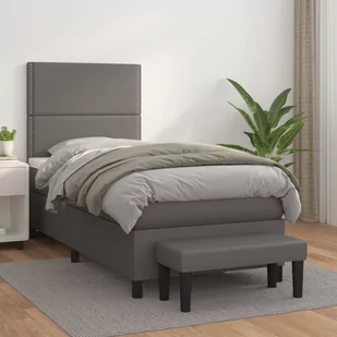 Lumarko Łóżko kontynentalne z materacem, szare, ekoskóra 100x200 cm - Łóżka - miniaturka - grafika 1