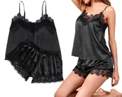 Komplety bielizny - SATYNOWY KOMPLET KOSZULKA NOCNA SEXY BIELIZNA DAMSKA PIŻAMA KORONKA MAJTKI - miniaturka - grafika 1