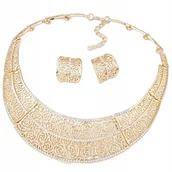 Zestawy biżuterii dla kobiet - Złoty Komplet Biżuterii Ażurowa Kolia Z Cyrkoniami - miniaturka - grafika 1