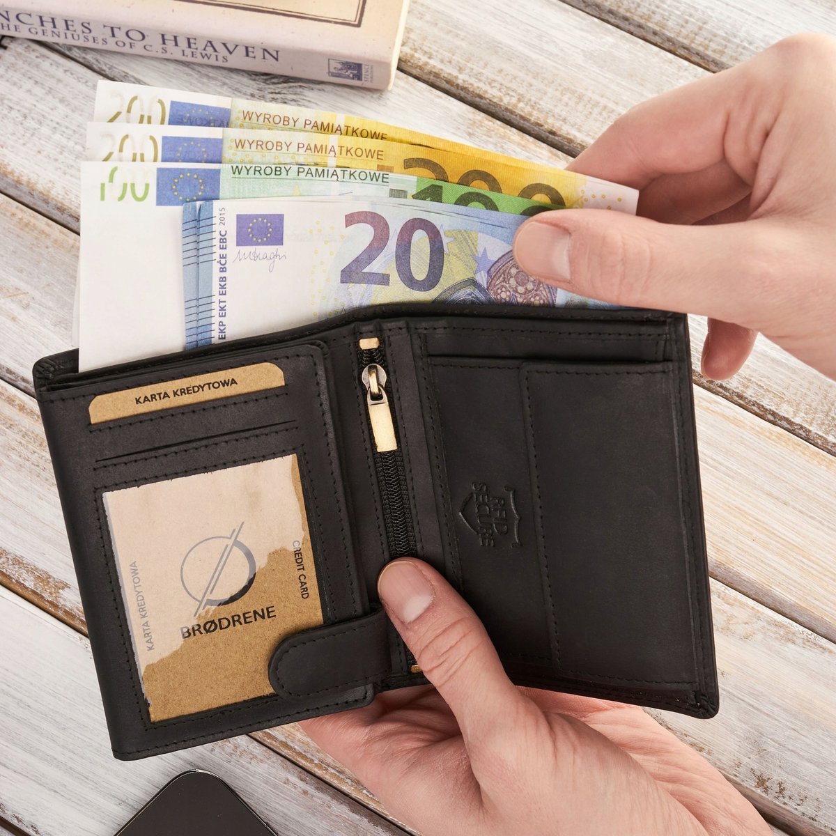 Portfel męski skórzany czarny/brązowy