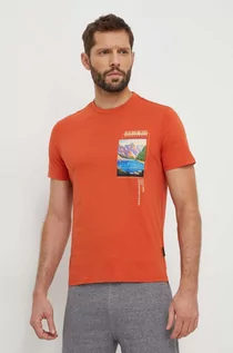 Koszulki męskie - Napapijri t-shirt bawełniany męski kolor pomarańczowy z nadrukiem - grafika 1