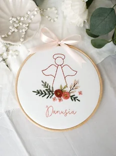 Aniołek pamiątka Chrztu Świętego dla dziewczynki haftowany tamborek - Pamiątka Chrztu Świętego - miniaturka - grafika 1