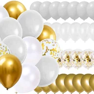 Wesele i ślub - Balony 50 szt. urodzinowe na wieczór panieński, wesele białe, szare, złote, z konfetti - miniaturka - grafika 1