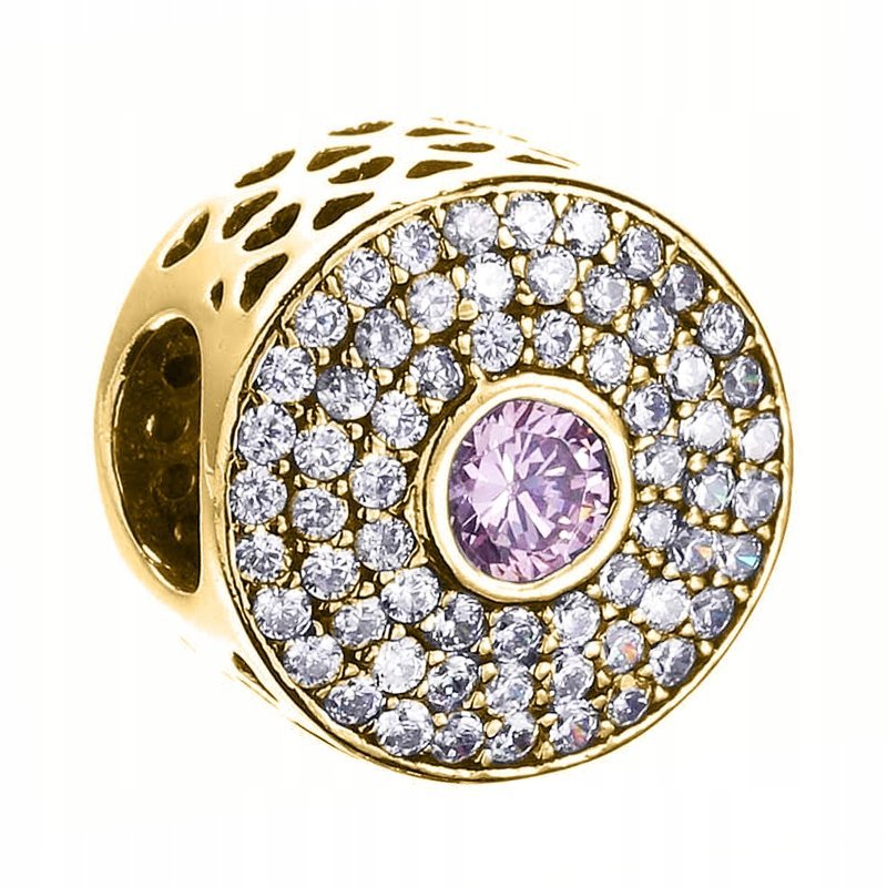 Charms złoty Różowa Cyrkonia Kółko Okrągsrebro 925