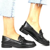 Mokasyny damskie - DAMSKIE MOKASYNY SKÓRZANE PÓŁBUTY VINCEZA 18112 CZARNE - miniaturka - grafika 1