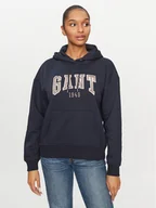 Bluzy damskie - Gant Bluza Rel Logo Hoodie 4200726 Granatowy Relaxed Fit - miniaturka - grafika 1