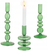 Świeczniki - ZIELONY ŚWIECZNIK ZESTAW 3 sztuk Szklany Świecznik Na Stół Na Wesele Święta - miniaturka - grafika 1