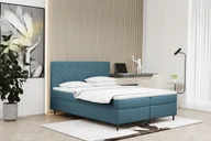 Łóżka - Łóżko skrzyniowe, materac i nakładka RUGIA, tkanina Matt Velvet, wiele kolorów Szaro Niebieski 200x200 cm - miniaturka - grafika 1