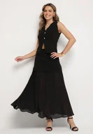 Komplety damskie - Czarny Elegancki Komplet z Kamizelką i Długą Spódnicą Wenelle - miniaturka - grafika 1