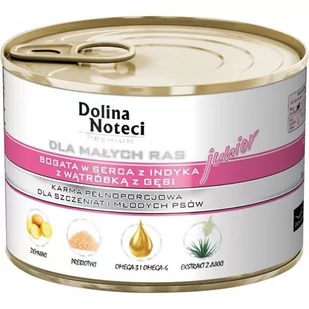 Dolina Noteci Premium Pies Małe Rasy Junior : Opakowanie - 12 x 185 g, Smak - Serca indyka i wątróbką z gęsi - Mokra karma dla psów - miniaturka - grafika 1