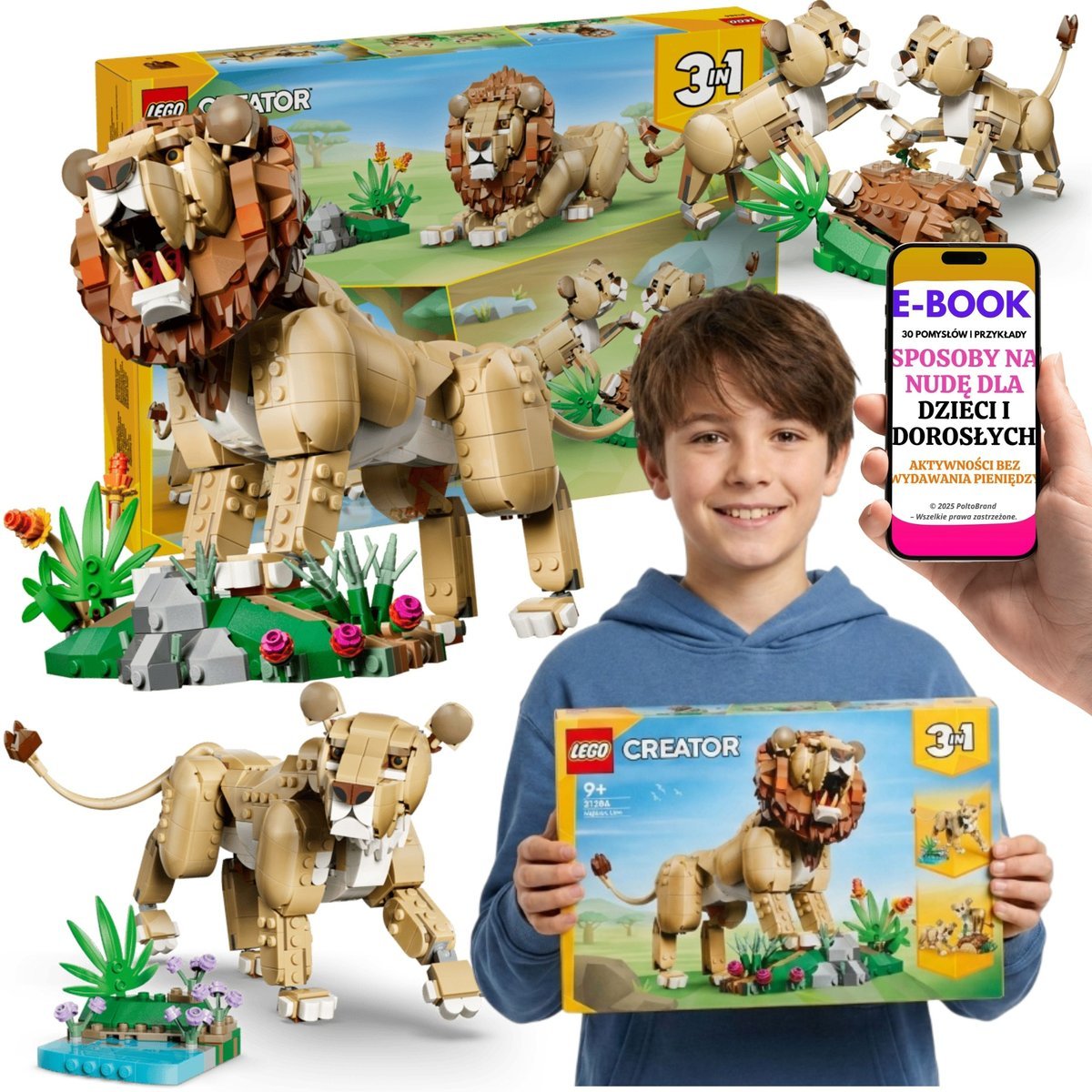 LEGO Lew Safari Zwierzęta Creator Prezent (31386) + E-BOOK-3