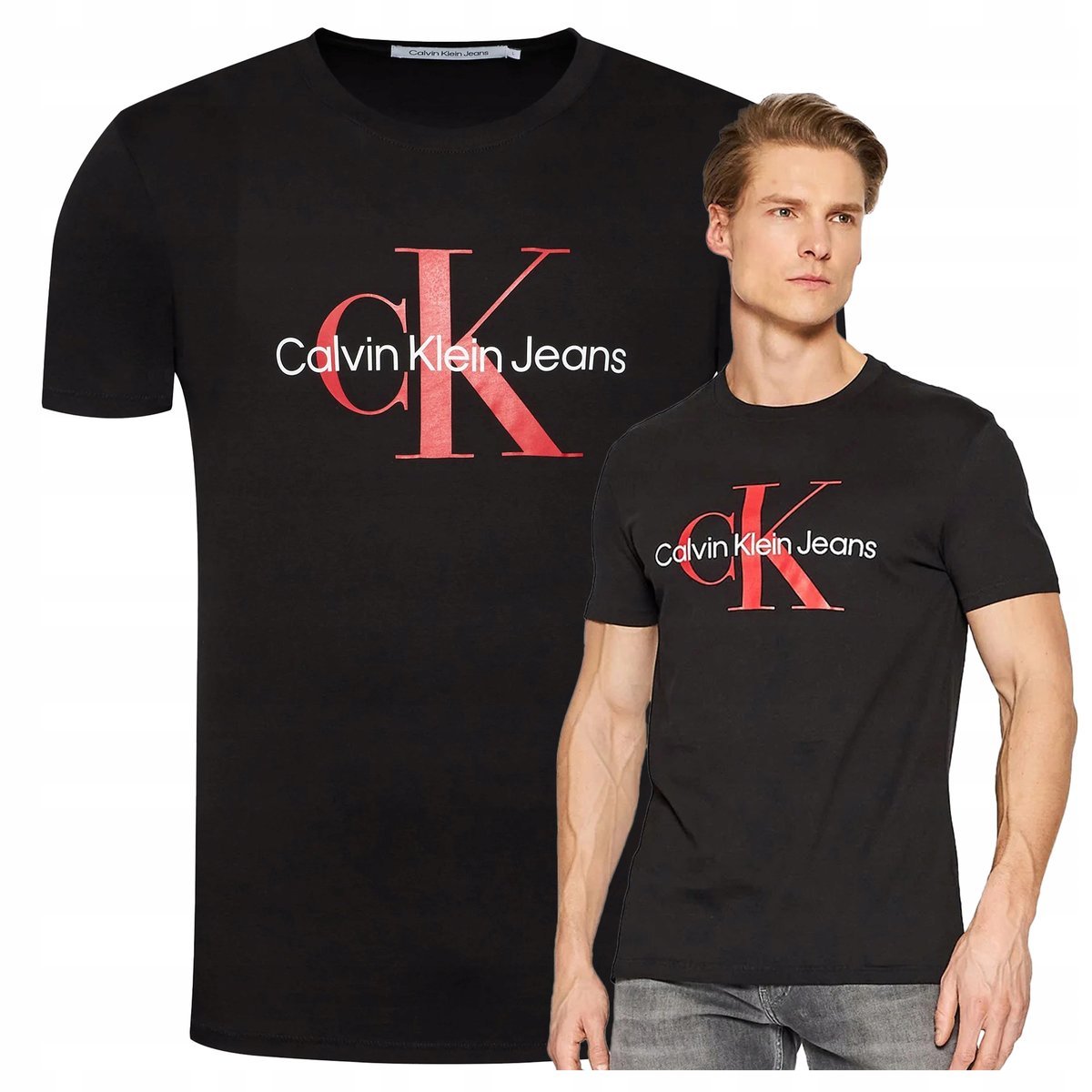 Calvin Klein Koszulka T-shirt Bawełniany Bluzka Czarna Męska Duże Logo r. M