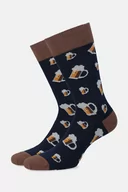 Skarpetki męskie - Skarpety Granatowo-Brązowe w Kufle - miniaturka - grafika 1