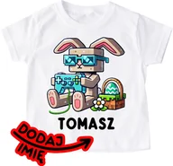 Koszulki dla dziewczynek - Koszulka z królikiem i imieniem dla chłopczyka na Wielkanoc - miniaturka - grafika 1