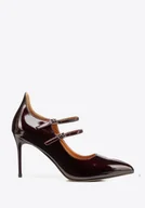 Półbuty męskie - Damskie czółenka ze skóry lakierowanej na szpilce bordowe - miniaturka - grafika 1