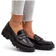 Mokasyny damskie - Vinceza Damskie Mokasyny Eko Skóra Czarne Seravisa - miniaturka - grafika 1