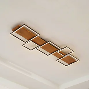 Lampa sufitowa LED Lindby Galad, biały/czarny, drewno, 5-punktowa. - Lampy sufitowe - miniaturka - grafika 1