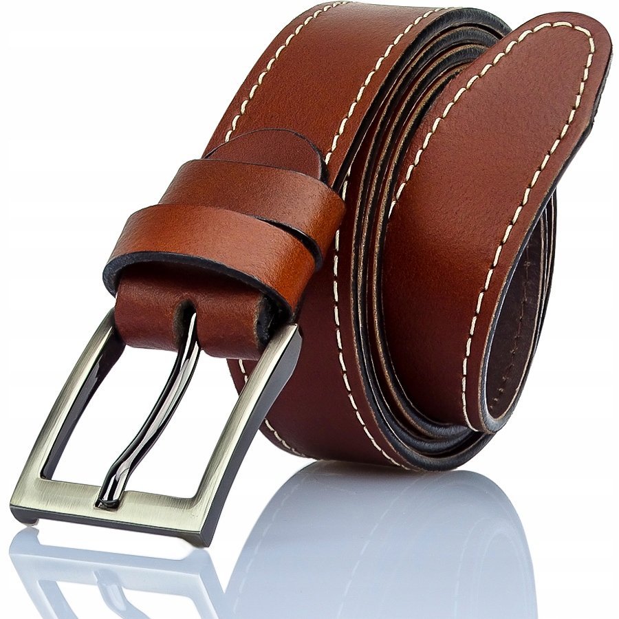 Pasek Skóra Naturalna Brązowa Wąski Garniturowy