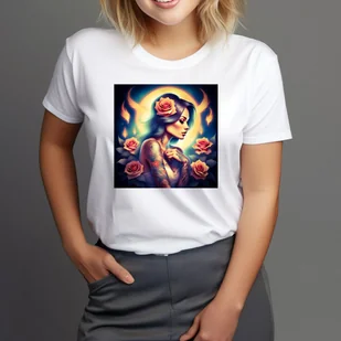 T-Shirt Koszulka biała z nadrukiem tattoo girl art rozmiar 2XL tatuaż - Koszulki i topy damskie - miniaturka - grafika 1