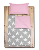 Pościel dla dzieci - Pościel dziecięca 100x135 Duale Baby szara w gwiazdy + róż z plecaczkiem - miniaturka - grafika 1