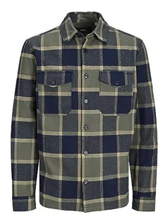 Koszule męskie - JACK & JONES Męska koszula Rddari Check L/S Sn, Dusty Olive/Checks:comfort Fit, XL - grafika 1