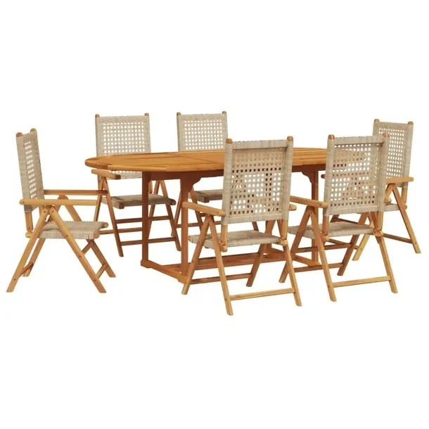 Zestaw Mebli Ogrodowych z Litego Drewna Akacjowego i Rattanu PE, 150-200x10