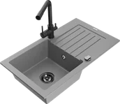 Zlewozmywaki z baterią - Mexen Pablo zlewozmywak granitowy 1-komorowy z ociekaczem i baterią kuchenną Duero, szary - 6510-71-671600-70-B - miniaturka - grafika 1