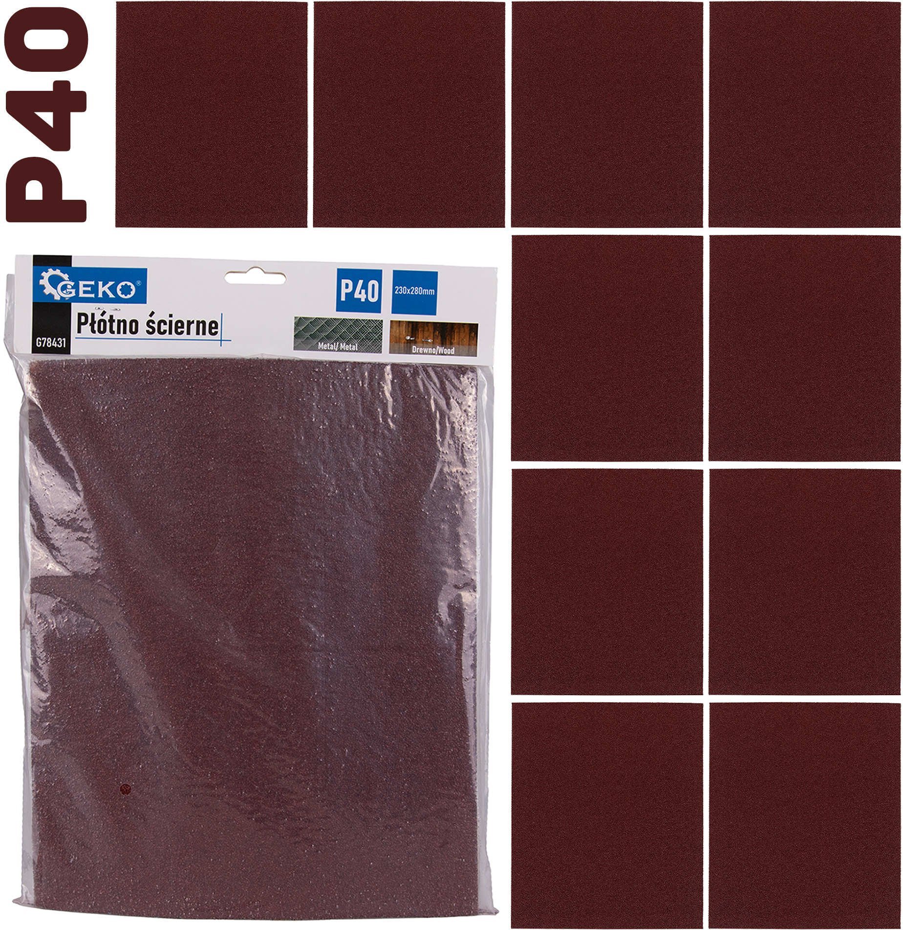 Geko Płótno ścierne – arkusz 230x280mm P40 10/500