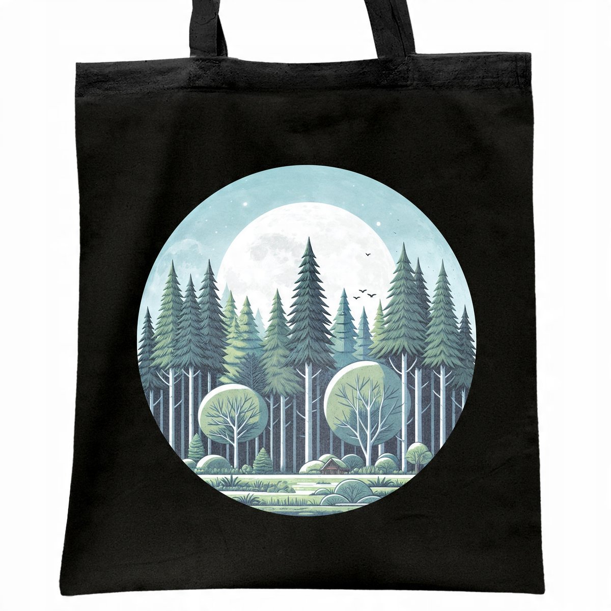 Torba bawełniana czarna na zakupy Las Przyroda Prezent