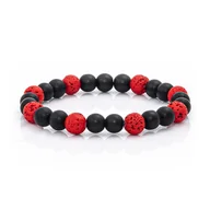 Bransolety męskie - Bransoletka koraliki w kolorze czerwono-czarnym lawa wulkaniczna EM 6 - EM Men's Accessories - miniaturka - grafika 1